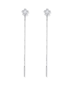 Flower Pearl with Dangling Chain Silver Earring STC-2198